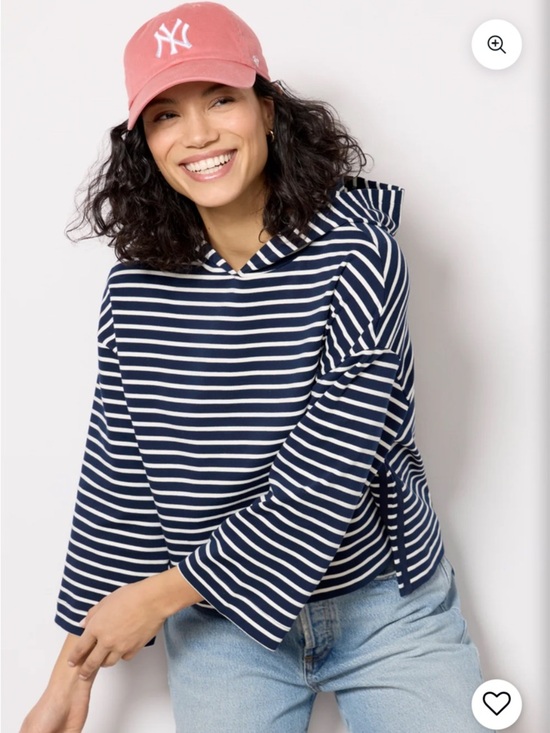 Evereve Tops - Evereve Mia blue and white stripe hoodie 3/4 sleeve slight crop drop shoulder